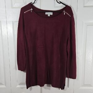 Carolyn Taylor Burgundy Sweatshirt with Zipper Accents